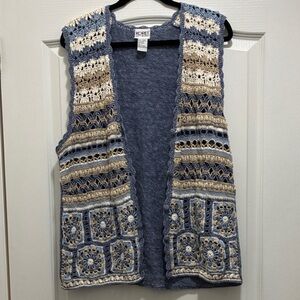 Vintage Blue and Beige Crochet Vest